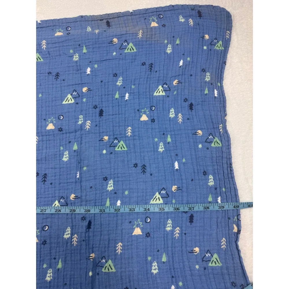 Cloud Island Blue Muslin Swaddle Blanket Camping Mountain Print 100% Cotton